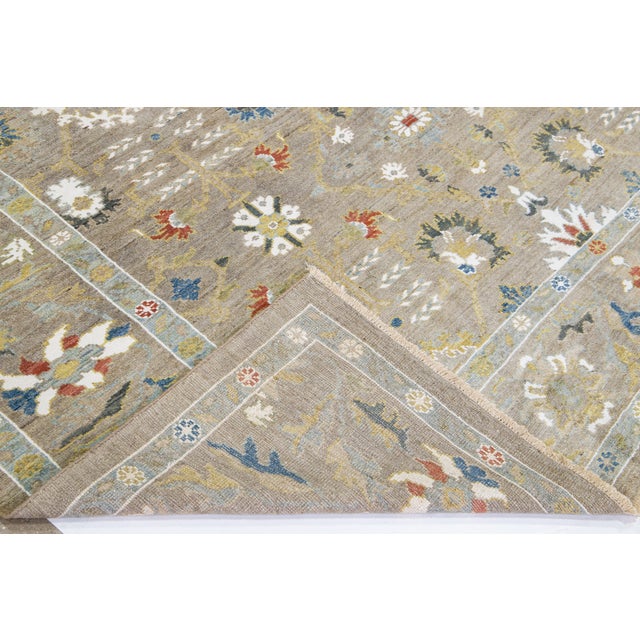 Textile Light Brown Contemporary Sultanabad Handmade Floral Design Wool Rug For Sale - Image 7 of 11