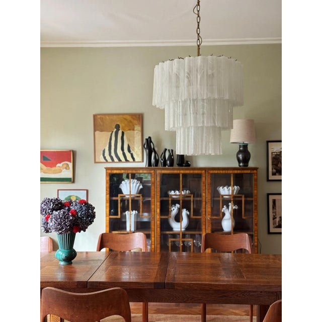 Large White Swirled Murano Chandelier with Marbled Pattern For Sale - Image 4 of 15