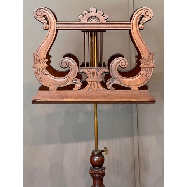 Victorian Mid 19th Century American Mahogany and Brass Lyre-Form Duet Stand For Sale - Image 3 of 10