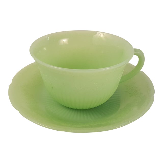 Anchor Hocking Alice Jadeite Glass Cup and Saucer Chairish