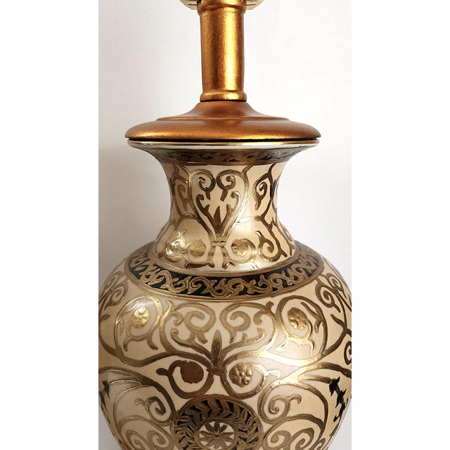 Vintage Hand Painted Ceramic Moorish Table Lamps Restored - A Pair For Sale - Image 11 of 14