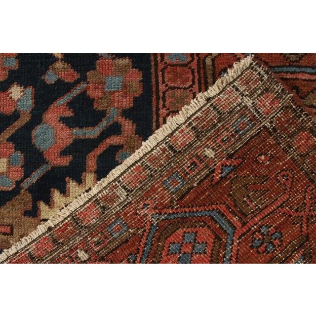 Hand-Knotted Antique Persian Serapi Rug in Red, Brown, Medallion Pattern For Sale In New York - Image 6 of 6