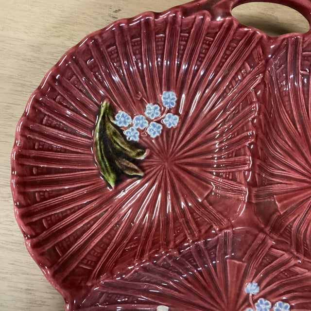 Schramberg Majolica Mid 20th Century Crimson Majolica Platter For Sale - Image 4 of 11
