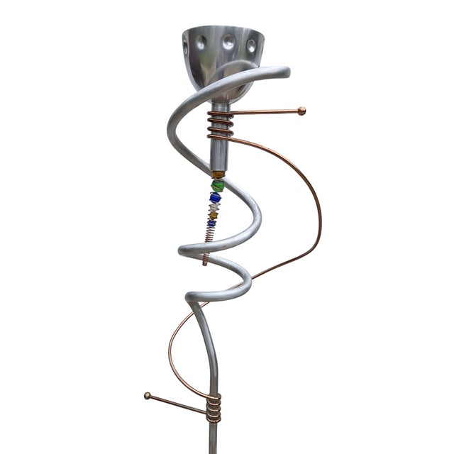 1990s Post-Modern Memphis Style Torchier Floor Lamp Sculptural Design Copper Aluminum For Sale - Image 16 of 18