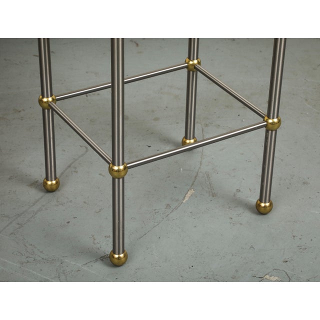 Pair of 20th Century Hollywood Regency Style Marble, Brass and Steel End Tables For Sale - Image 12 of 13