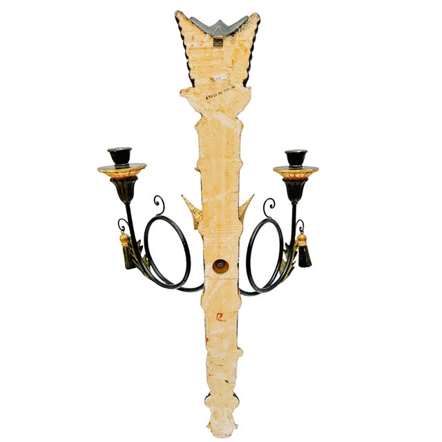1960 Italian Hollywood Regency Torch & Arrow 3-Arm Giltwood Wall Sconce For Sale - Image 9 of 10
