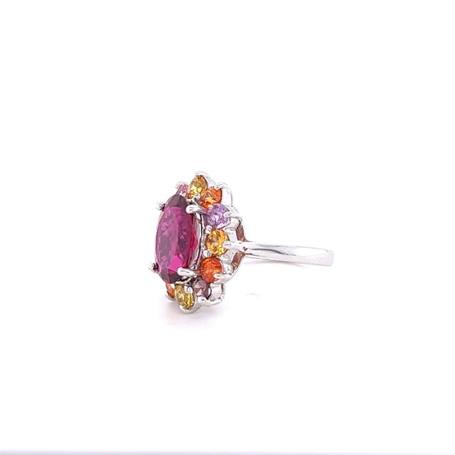 Gia Certified 6.53 Carat Rubellite Sapphire White Gold Cocktail Ring, Size 7 For Sale - Image 4 of 5