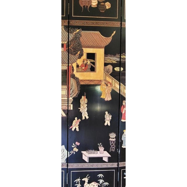 Black Mid 20th Century Six Large Panel Chinese Coromandel Export Screen For Sale - Image 8 of 12