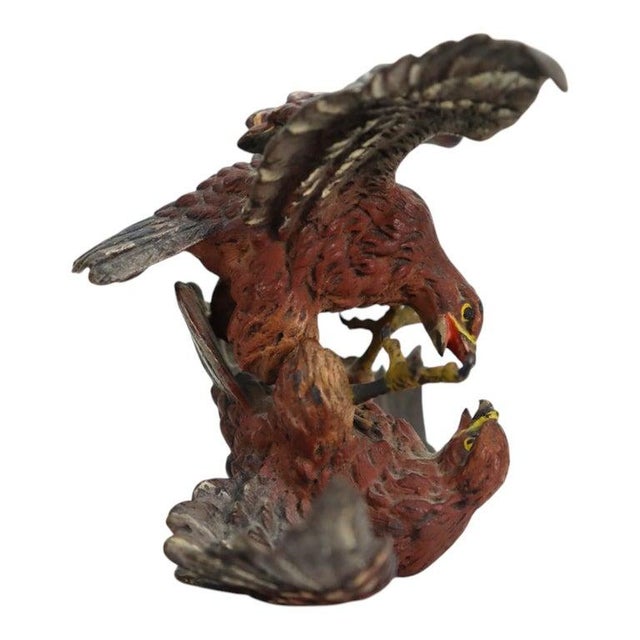 Austrian Franz Bergman (Attr) Cold Painted Bronze Fighting Eagles C1890 For Sale - Image 4 of 8