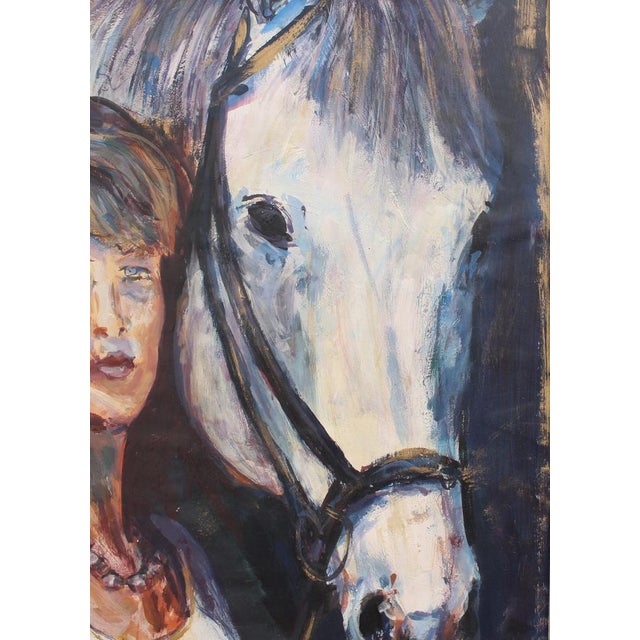 French School Artist, Portrait of a Woman and Her Horse, 1980s, Oil on Board, Framed For Sale - Image 9 of 18