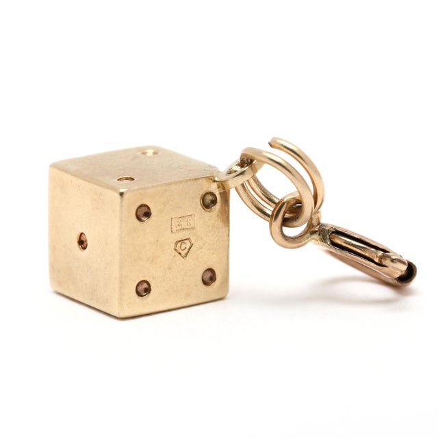 1950s 1950s Dice Charm, 14k Yellow Gold, Length 1 In For Sale - Image 5 of 6