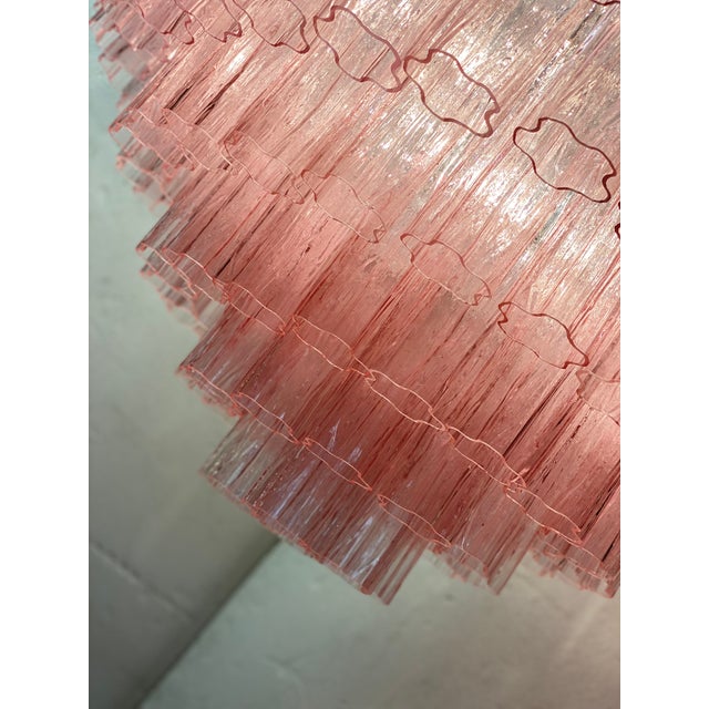 Contemporary Pink "Tronchi" Murano Glass Chandelier in Venini Style For Sale - Image 11 of 12