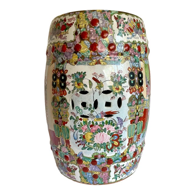 Vintage Asian Famille Rose Porcelain Garden Stool For Sale