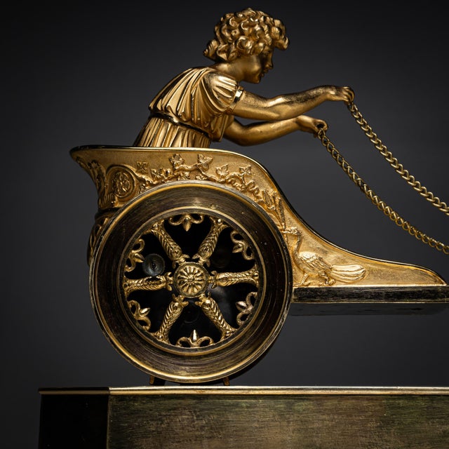Empire Mantel Clock with Putto in Chariot by Thiery À Paris For Sale - Image 9 of 11