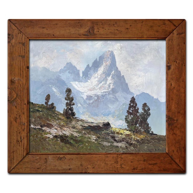 Cimon Della Pala Alpine Landscape with Dolomites, 20th Century, Oil on Canvas For Sale - Image 13 of 13