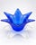 Striking vintage cobalt blue sculptural art glass bowl featuring a dramatic flower-form design with a frosted clear-to-...