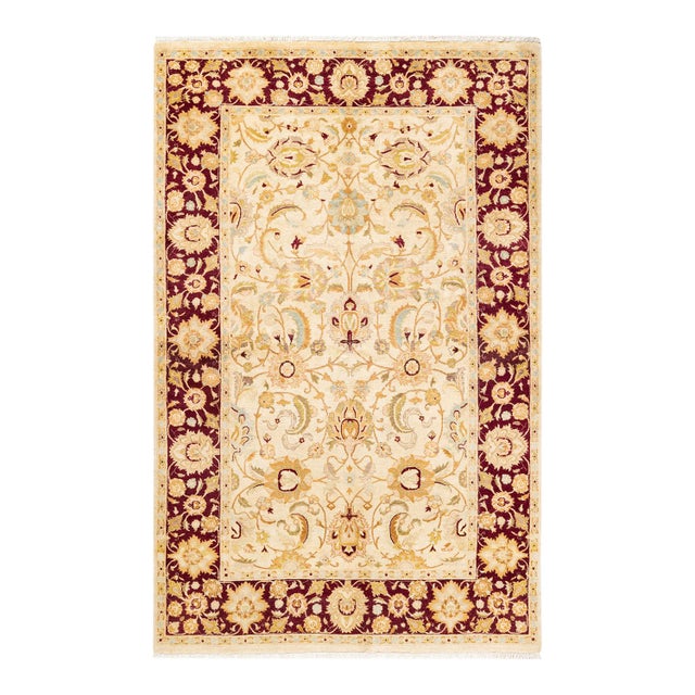 Ivory Mogul, One-of-a-Kind Hand-Knotted Area Rug in Ivory, 4' 8" x 7' 1" For Sale - Image 8 of 8