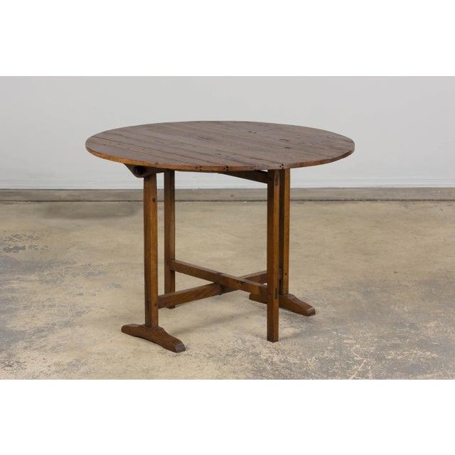 Brown Antique Country French Farmhouse Oval Oak Vendange Wine Tasting Table For Sale - Image 8 of 11