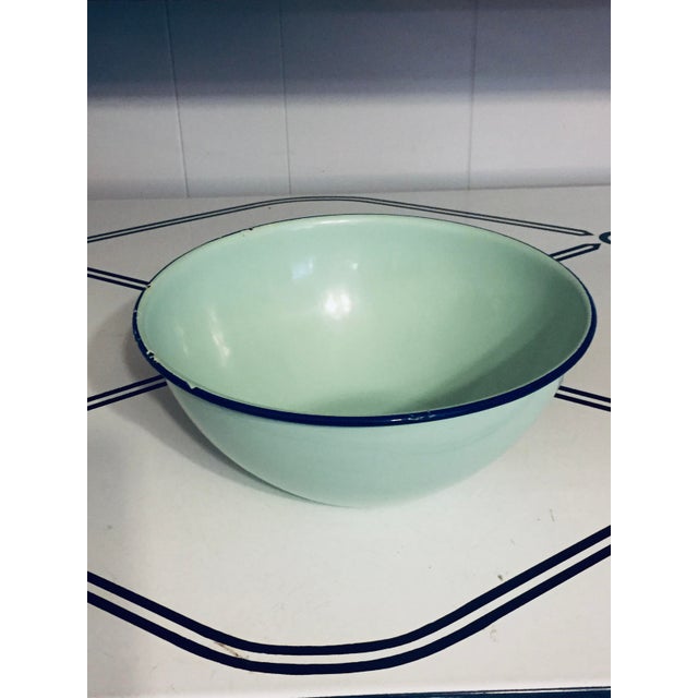 Shabby Chic Vintage Pale Teal Enamel Bowl For Sale - Image 3 of 6