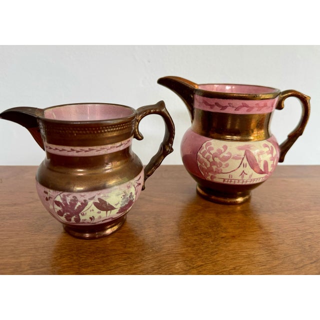 Ceramic Antique Pink Luster Creamers- Set of 2 For Sale - Image 7 of 10