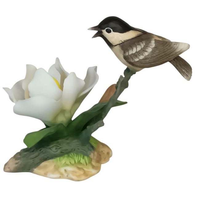 Rare Andrea by Sadek White Magnolia with Chickadee Porcelain Figurine With Box Approximately 5" x 3" x 3.5" Weighs...