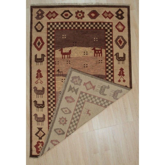 Contemporary 6x9 Ivory Hand-Knotted Wool Animal Silhouette Landscape Traditional Carpet Rug For Sale - Image 3 of 6
