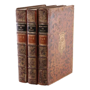 Antique 18th Century Books in Fine Leather Bindings - Memoires De Maximilien De Bethune, Duc De Sully, London 1747 - 3 Volumes