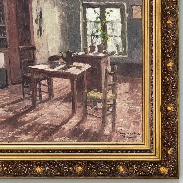 Wood Framed Oil Painting on Canvas by Victor Waegemaeckers, Ca. 1890s For Sale - Image 7 of 12