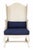 2000 - 2009 Vintage Rh Pale Grey Wood Wingbak Chair W/Navy Blue Seat For Sale - Image 5 of 11