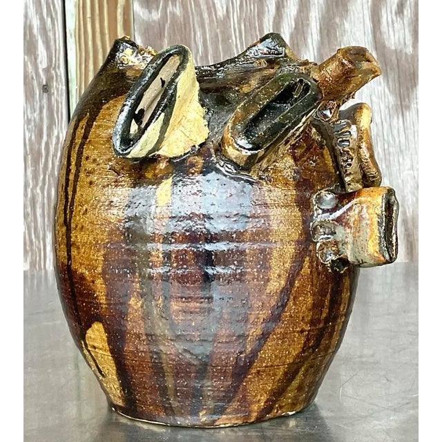 Vintage Boho Original Studio Pottery Drip Glaze Vase For Sale - Image 10 of 12