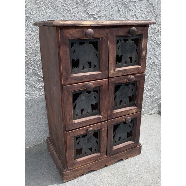 Indian 1960s Vintage Wood and Metal Indian 6 Drawer Apothecary/ Spice Cabinet For Sale - Image 3 of 10