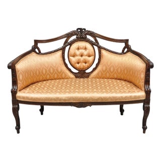 Antique French Victorian Louis XV Style Open Carved Walnut Loveseat Settee Sofa For Sale