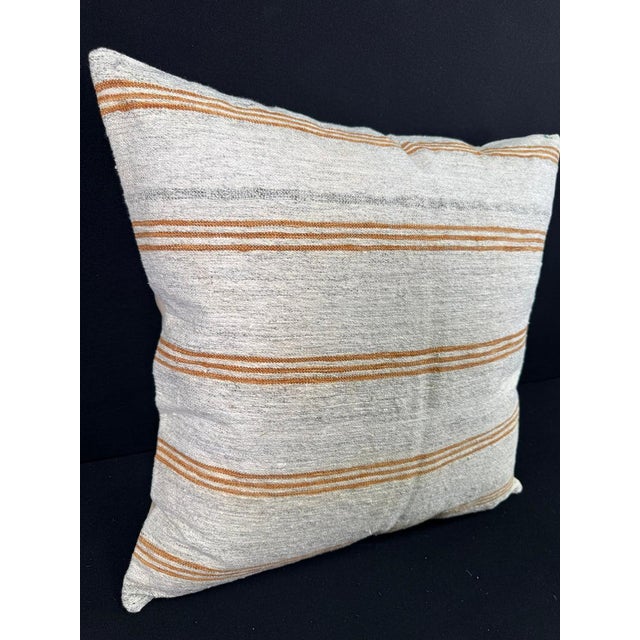 Contemporary Turkish Hemp Pillow Cushion Natural Beige Rust Pillow Cushion Cover 24"x24" For Sale - Image 3 of 4
