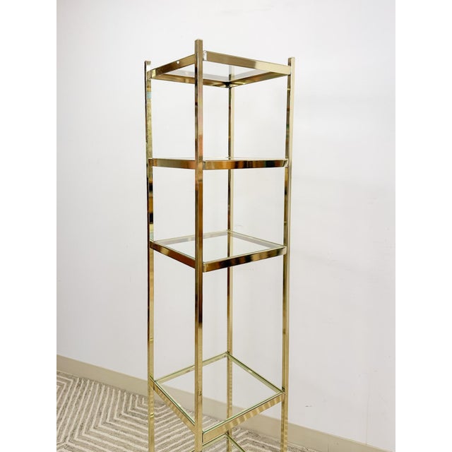 Brass Glass 5-Tier Shelf Vintage Hollywood Regency MCM Chrome 59" Tall For Sale - Image 4 of 9