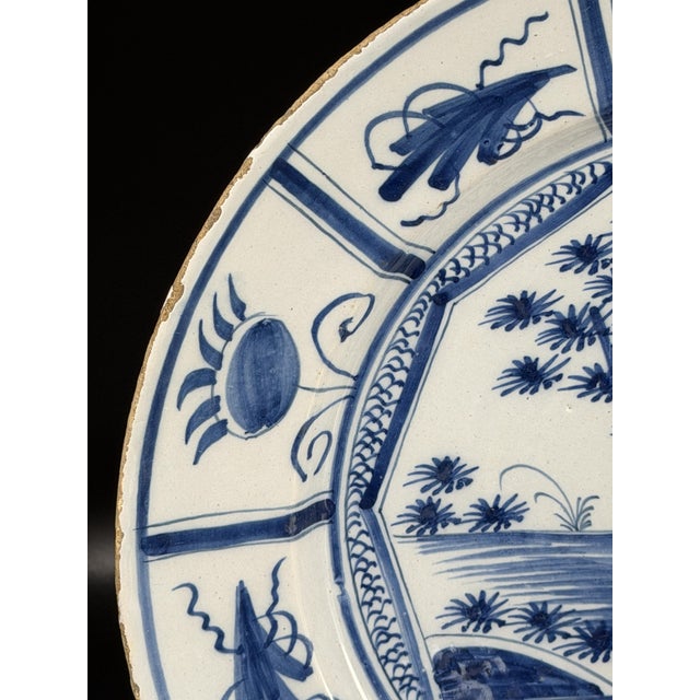 18th Century Blue and White Faience Charger in the style of Delft Kraak, Netherlands For Sale - Image 7 of 13