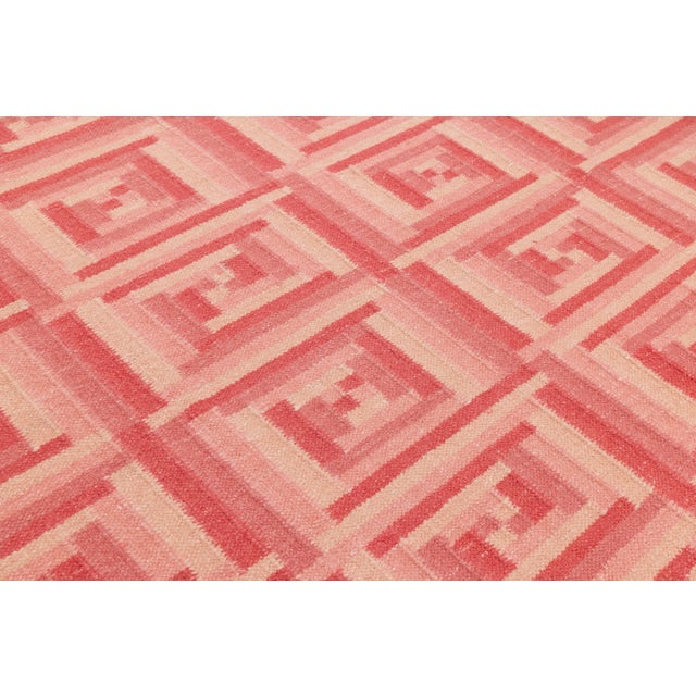 10 X 14 Contemporary Scandinavian Style Wool Rug in Pink With Geometric Pattern For Sale - Image 9 of 11