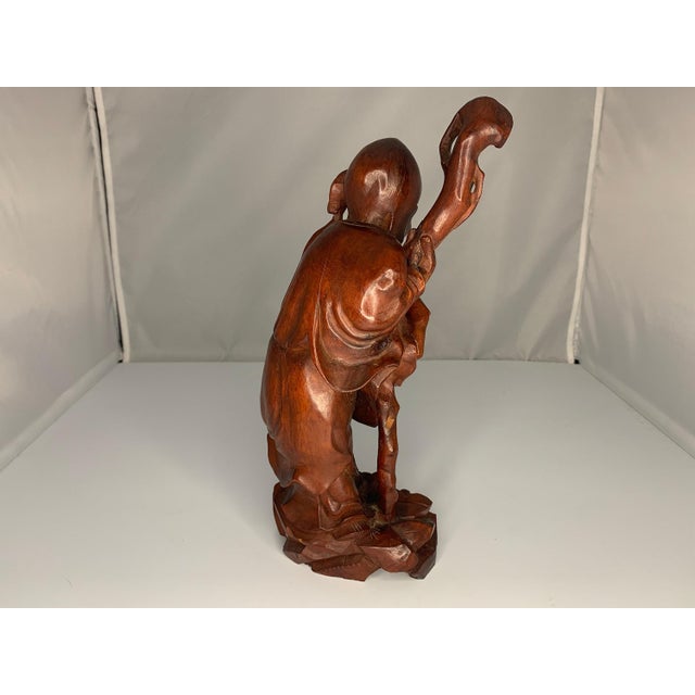Early 20th Century Antique Carved Rosewood Chinese God of Longevity Figurine For Sale - Image 5 of 10