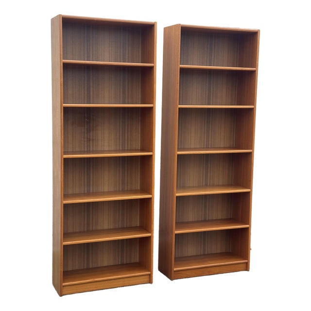 Pair of Tall Mid-Century Modern Scandinavian Bookcases, 83.5" Tall For Sale