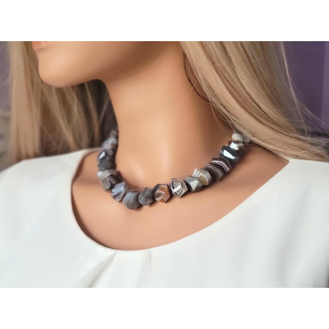 Botswana Agate Garnet Necklace With Fire Agate Clasp For Sale - Image 4 of 7