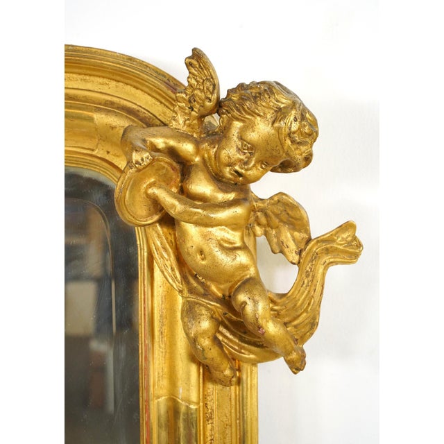 Wood Antique French Louis XV Gilded Wood Overmantel Mirror For Sale - Image 7 of 13