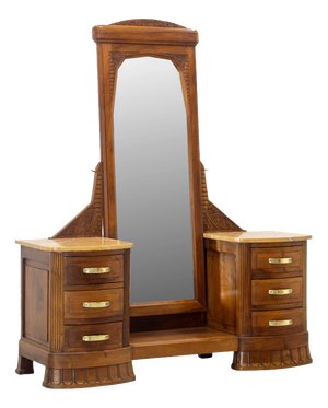 French Art Deco Dressing Table in Walnut, Marble and Mirror, 1920s