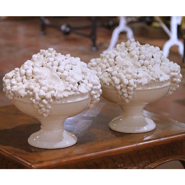 Decorate a dining table, kitchen island, or console with this charming pair of Italian creamware compotes crafted circa...