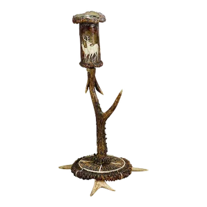 Stylish Cabin Decor Antler Candle Holder With Deer Carving, Germany Ca. 1900