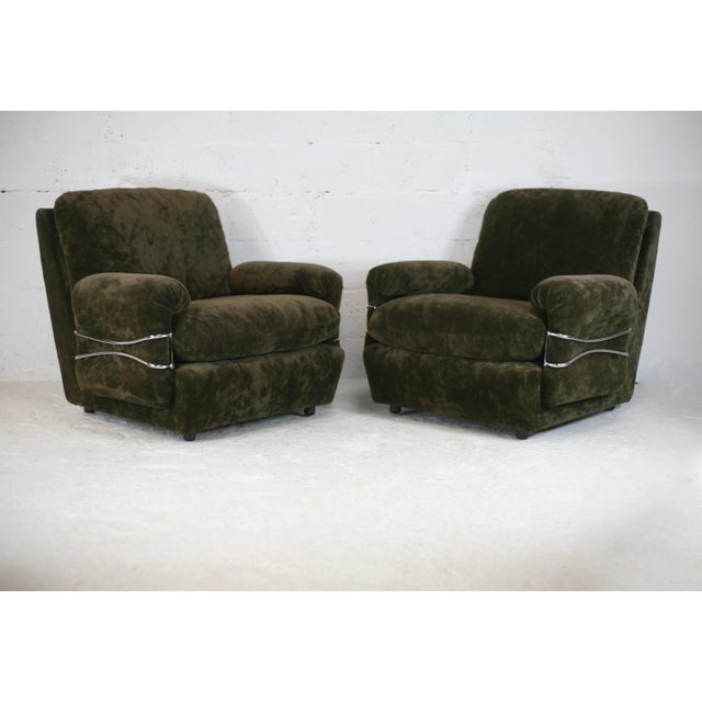 Set of Space Age Armchairs in Brown Velvet and Steel, France, 1970s For Sale - Image 11 of 18
