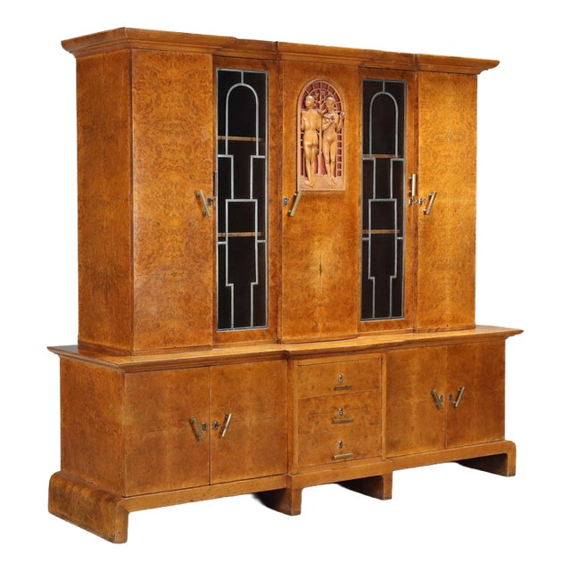 Art Deco Display Cabinet Veneered in Maple Burl For Sale