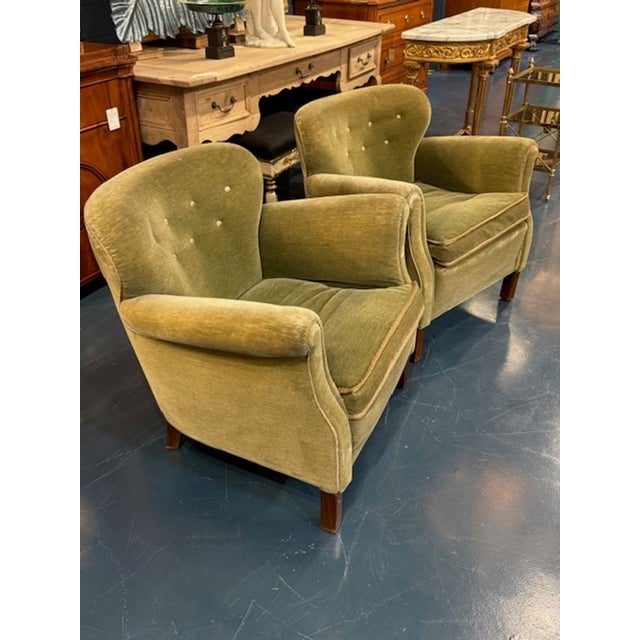 Pair of Danish MCM Green Velour Club Chairs For Sale In Dallas - Image 6 of 6