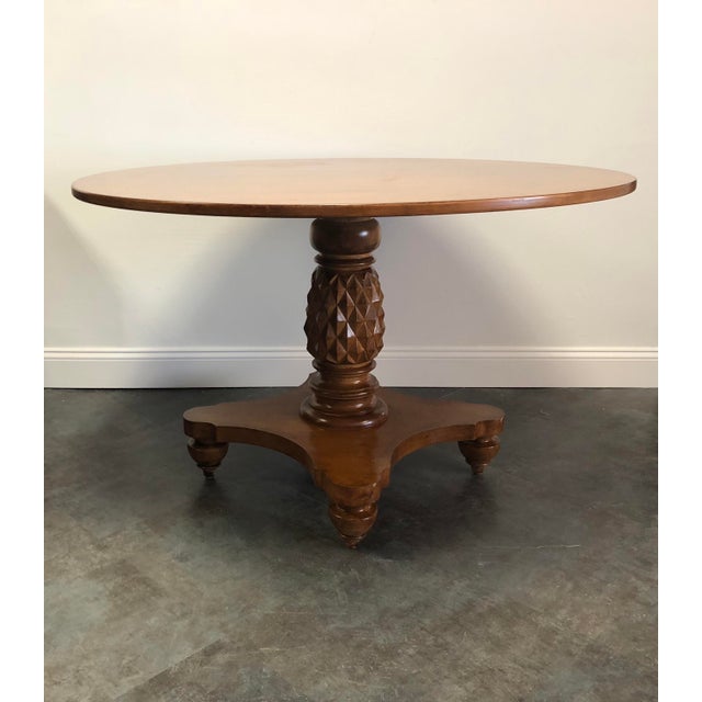 Round Pineapple Pedestal Base Wood Table | Chairish