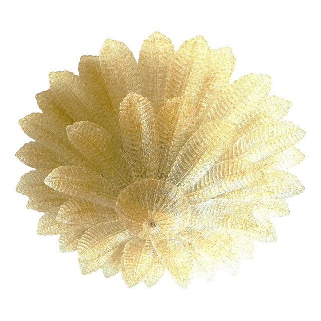 Venetian Amber Leaves Graniglia Murano Glass Flush Mount by Simoeng for Simoeng For Sale