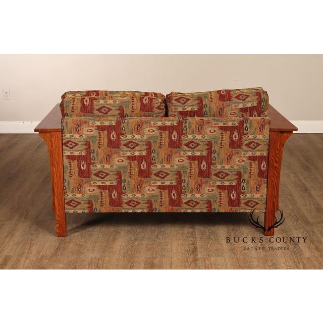 Brown Bassett Furniture Mission Style Oak Spindle Settee For Sale - Image 8 of 17