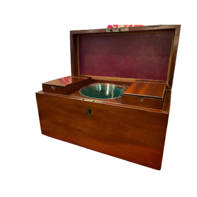12" Long x 6 " Deep x 6" Tall. Good used condition, please see pictures. Includes 2 removable wood tea storage boxes...